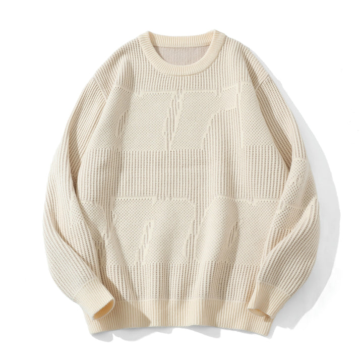 Unisex Strukturierter Oversize-Rundhalspullover mit Panel‑Strick Echoarchiv