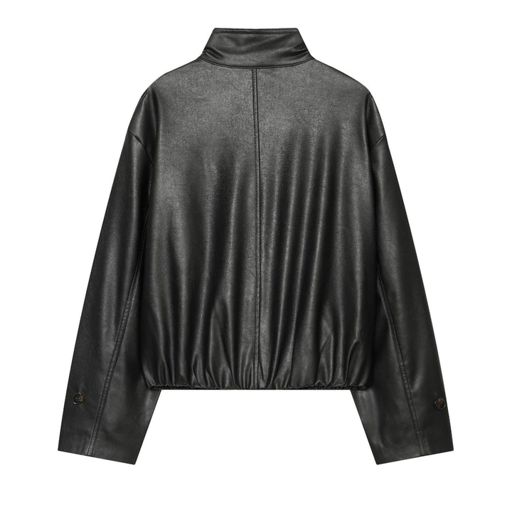 Damen Cropped Kunstleder‑Blousonjacke mit Funnelkragen, Epauletten und elastischem Saum Echo Archiv