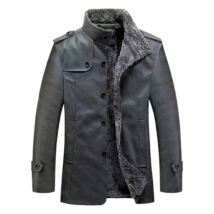 Herren Texturierte Kunstleder-Midlayerjacke mit Teddyfleece-Innenfutter, Stehkragen und Schulterpatten Echoarchiv