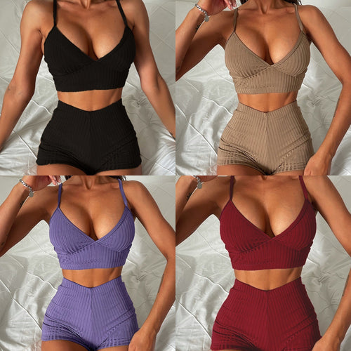 Damen Sportliches Crop-Top und Shorts Set Echo Archiv