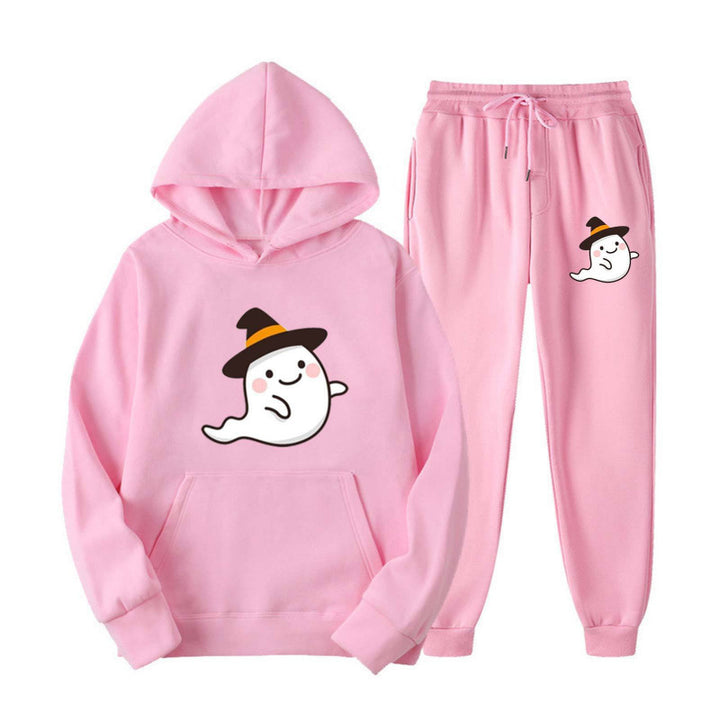 Unisex nan kuscheliger Kapuzenpullover und Jogginghose Set mit Halloween-Geistprint Echo Archiv