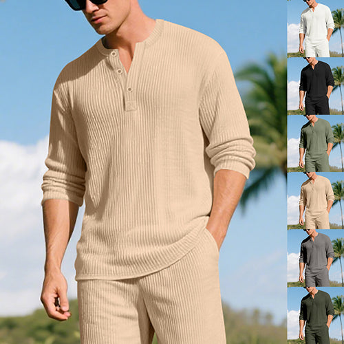 Herren Langarm-Henley-Shirt mit Rippstruktur Echoarchiv