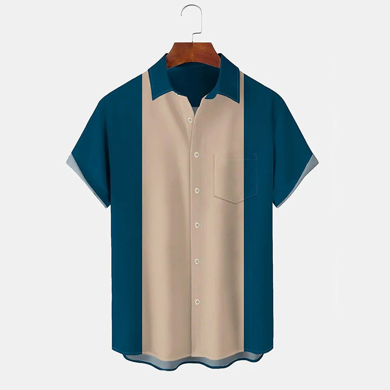 Herren elegantes Kurzarm-Hemd mit modischem Farbblockdesign Echoarchiv