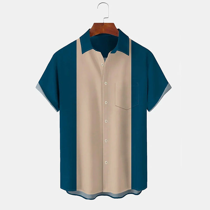Herren elegantes Kurzarm-Hemd mit modischem Farbblockdesign Echoarchiv
