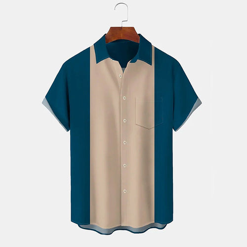 Herren elegantes Kurzarm-Hemd mit modischem Farbblockdesign Echoarchiv
