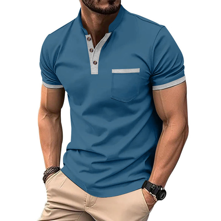 Herren Kurzarmpolo mit kontrastierenden Knöpfen und Brusttasche Echoarchiv