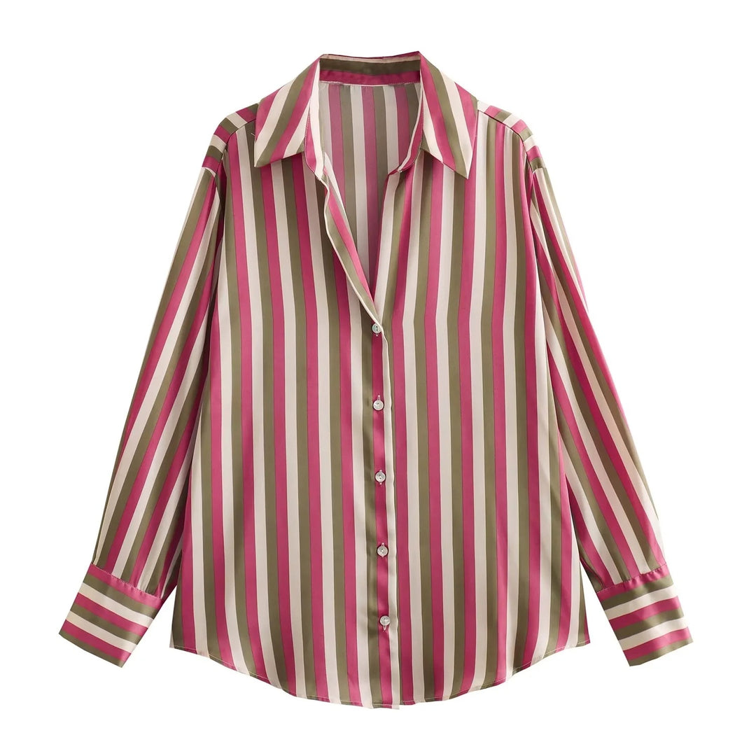 Damen Oversized Satinbluse mit Hemdkragen und breiten Manschetten Echo Archiv