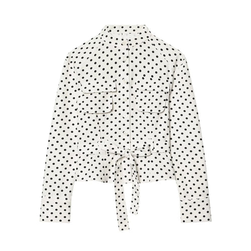 Damen Geknöpfte Hemdjacke mit Stehkragen, aufgesetzten Klappentaschen und Taillengürtel Echo Archiv