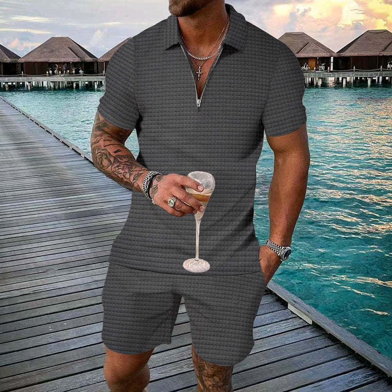 Herren Kurzarm-Jumpsuit mit stylischem Reißverschluss und strukturiertem Design Echoarchiv