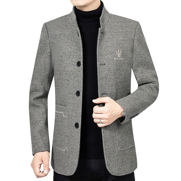Herren Kurzblazer im Sakko-Stil mit Stehkragen und strukturierter Wollmischung – Tianoro