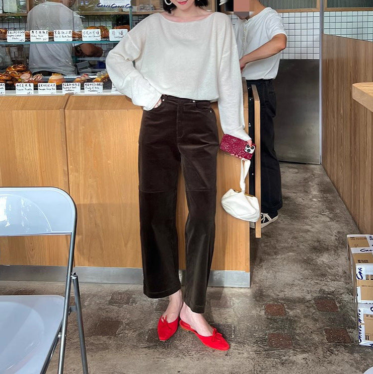 Damen Weite Cordhose mit hoher Taille, Cropped-Bein und Eingrifftaschen Echo Archiv