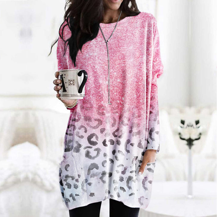Damen Oversize Longshirt-Tunika mit Ombre-Leopardenprint und Eingrifftaschen – Avérine