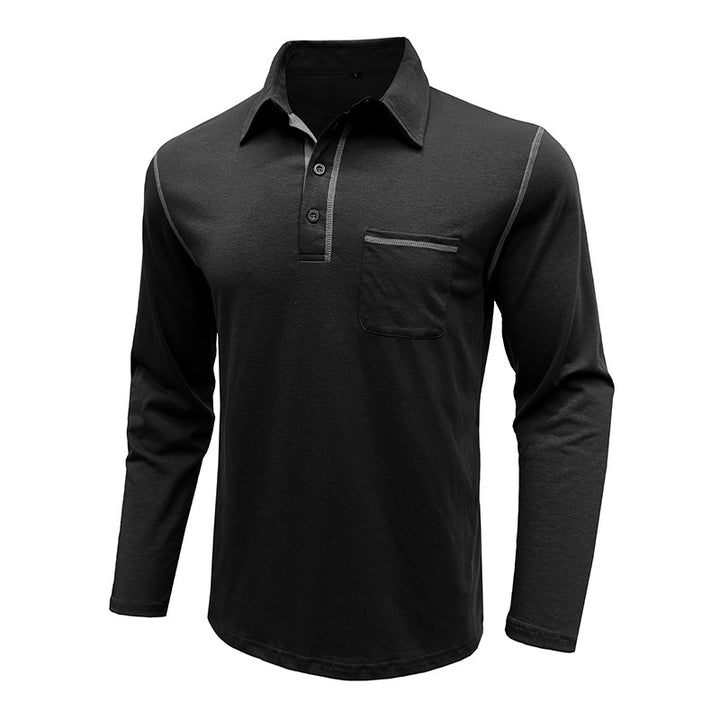 Herren Langarm-Poloshirt mit modischen Kontrastnähte und Brusttasche Echoarchiv