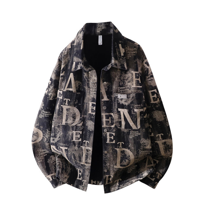 Herren Oversize-Jeansjacke im Used-Print mit Druckknopffront Echoarchiv