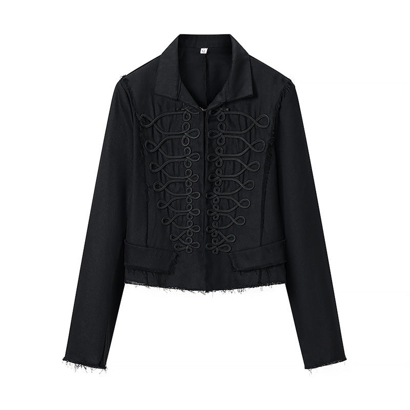Damen Gekürzte Militärinspirierte Jacke mit Tressenapplikation und fransigem Saum Echo Archiv