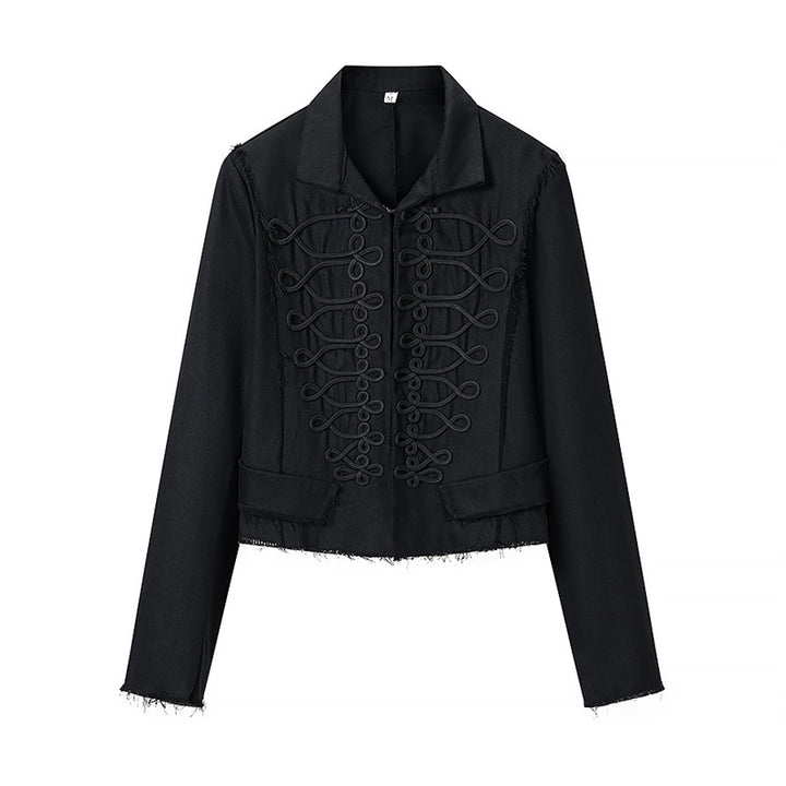 Damen Gekürzte Militärinspirierte Jacke mit Tressenapplikation und fransigem Saum Echo Archiv