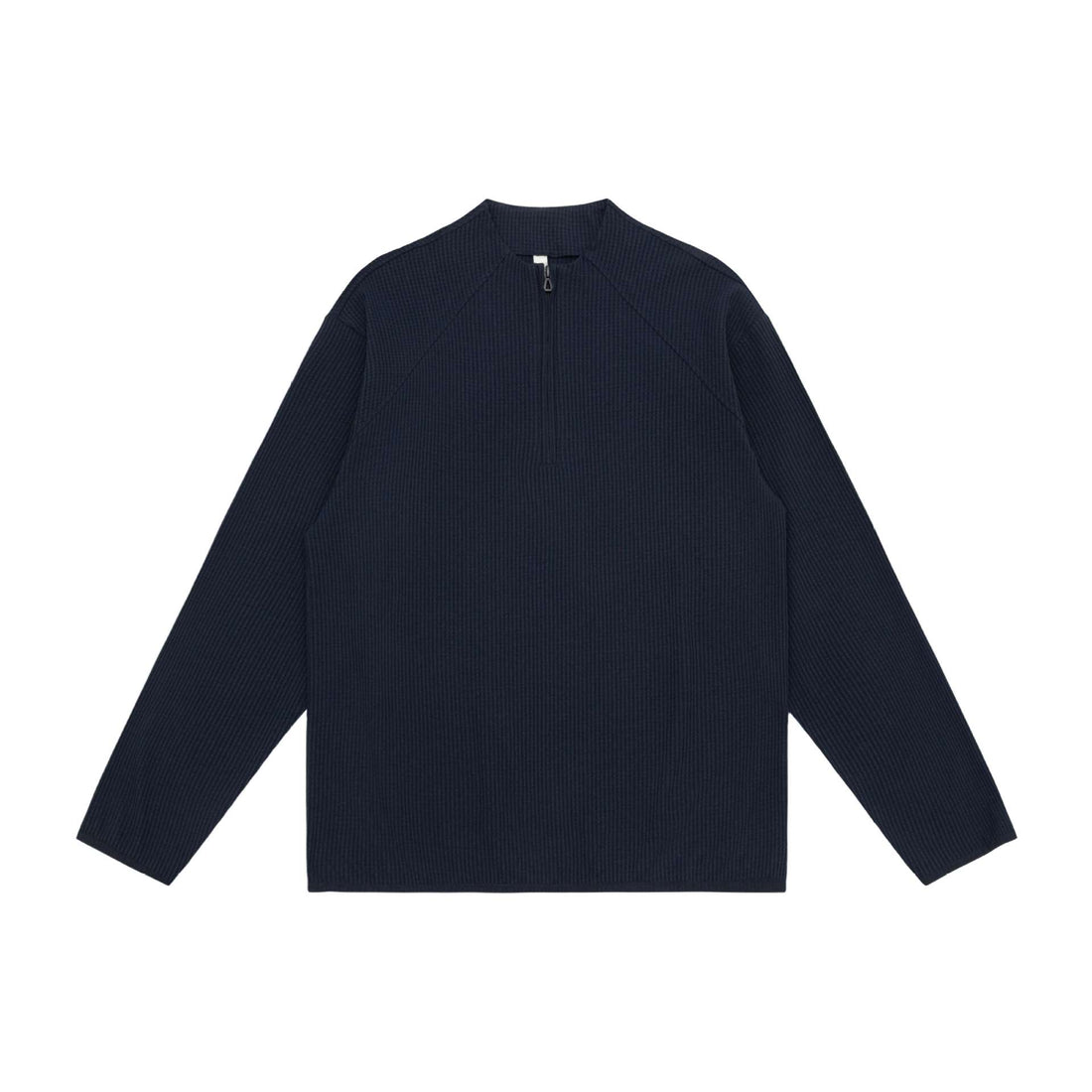 Unisex Waffelstruktur-Halbzip-Pullover mit kurzem Reißverschluss und kastiger Silhouette Echoarchiv