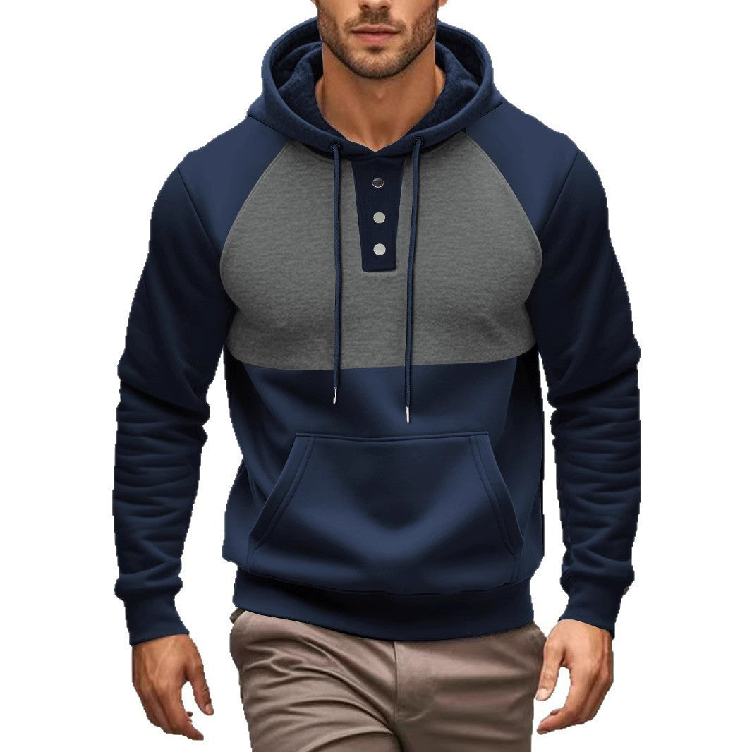 Herren modischer Kapuzenpullover mit Knopfleiste und Kontrastdesign Echoarchiv