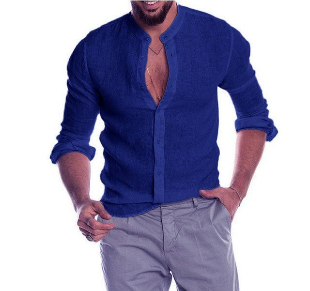 Herren nan Leinenhemd mit Stehkragen, durchgehender Knopfleiste und legerer Slim-Fit-Passform Echo Archiv