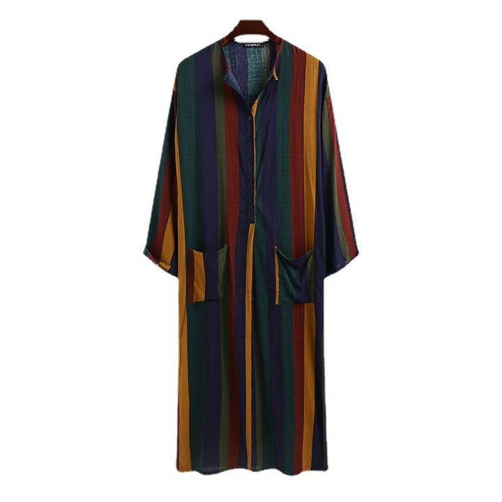 Damen nan lockeres Maxi-Leinenkleid mit durchgehender Knopfleiste Rundhalsausschnitt und aufgesetzten Taschen Echo Archiv