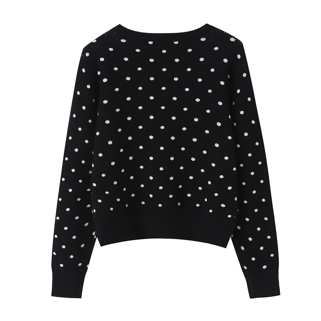 Damen Kurz geschnittene fein gestrickte Cardigan mit Rundhalsausschnitt, Knopfleiste und Allover‑Punktmuster Echo Archiv