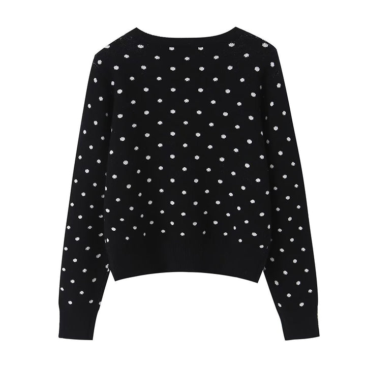 Damen Kurz geschnittene fein gestrickte Cardigan mit Rundhalsausschnitt, Knopfleiste und Allover‑Punktmuster Echo Archiv