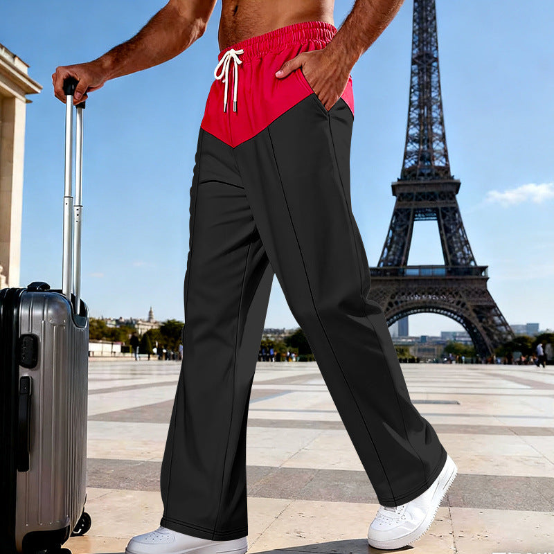 Herren Leichte Travel-Hose mit weitem Bein, kontrastierendem Tunnelzugbund und Bügelfalte – Sorevano