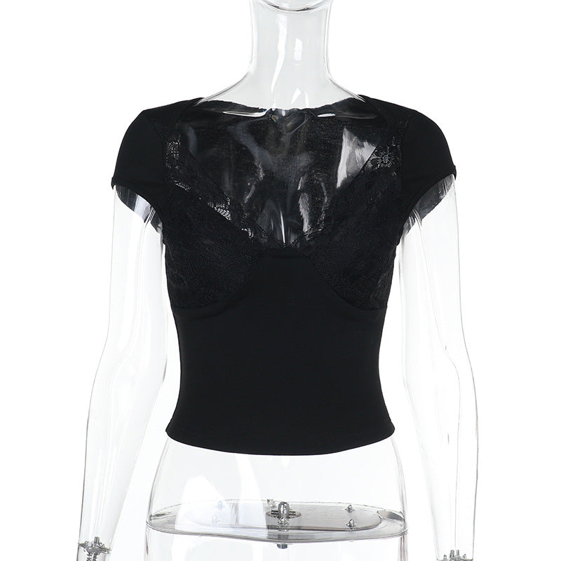 Damen Figurbetontes Crop-Top mit integrierter Bügel-BH und Spitzeneinsatz Echo Archiv