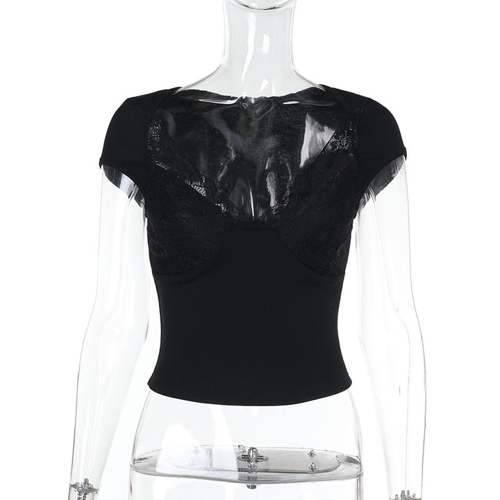 Damen Figurbetontes Crop-Top mit integrierter Bügel-BH und Spitzeneinsatz Echo Archiv