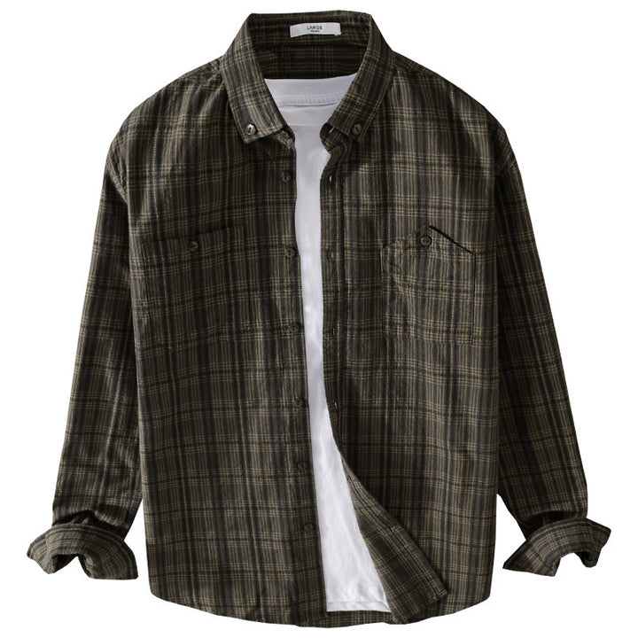 Herren Kariertes Flanell-Overshirt mit Button-Down-Kragen und aufgesetzten Brusttaschen Echoarchiv