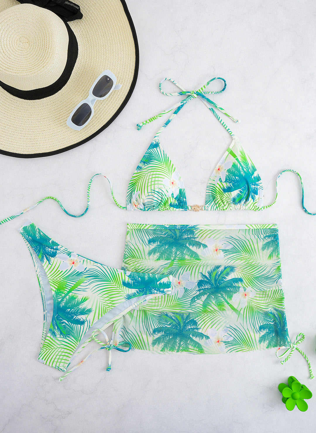 Damen Bikini-Set mit elegantem Wickelrock und tropischem Design Echo Archiv