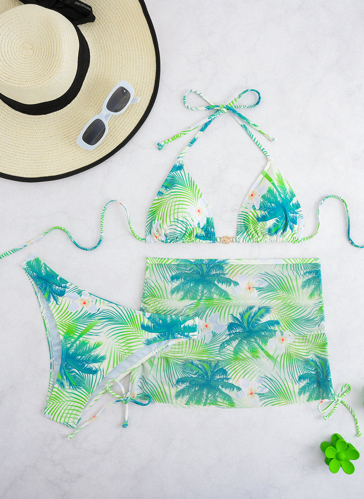 Damen Bikini-Set mit elegantem Wickelrock und tropischem Design Echo Archiv