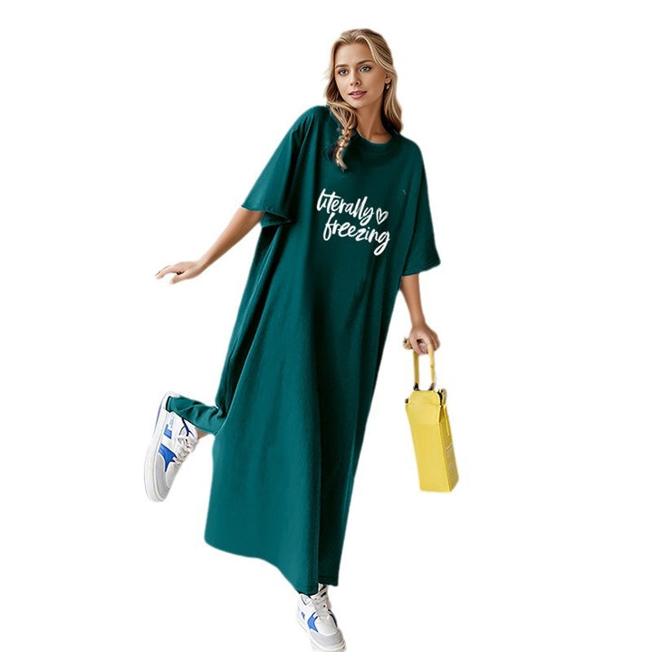 Damen locker geschnittenes Maxikleid mit großem Herzgrafikprint und Rundhalsausschnitt – Valéora