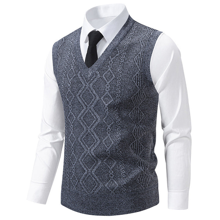 Herren Strickpullover mit V-Ausschnitt und strukturiertem Zopfmuster Echoarchiv