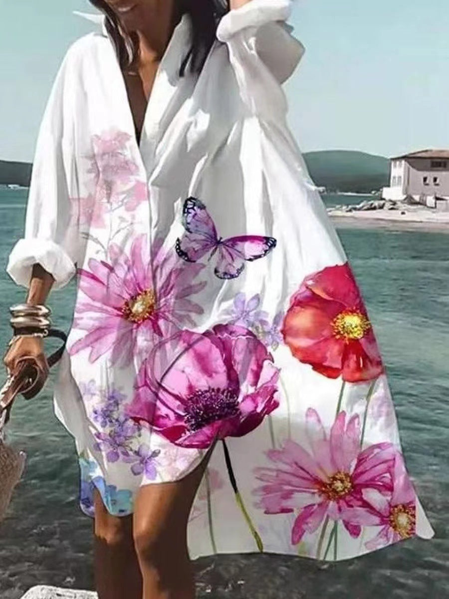 Damen nan luftiges Strandkleid Kaftan mit tropischem Blattprint und weitem Schnitt Echo Archiv