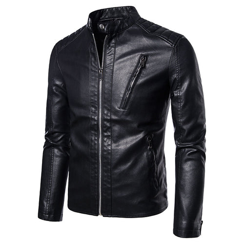 Herren Stilvolle Lederjacke mit Stehkragen Echo Archiv