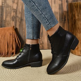 Damen Knöchelhohe Schnür‑Stiefeletten mit seitlichem Reißverschluss und niedrigem Blockabsatz Echo Archiv