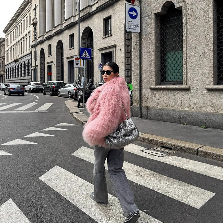 Damen Kurz geschnittener Shaggy Fauxfur Mantel mit voluminösem Schalkragen und Oversize-Silhouette Echoarchiv
