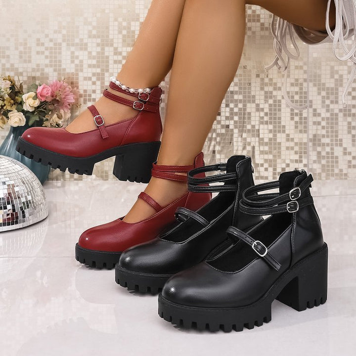 Damen Mary-Jane-Schuhe mit profiliertem Plateau, klobigem Blockabsatz und verstellbaren Riemen – Lioré