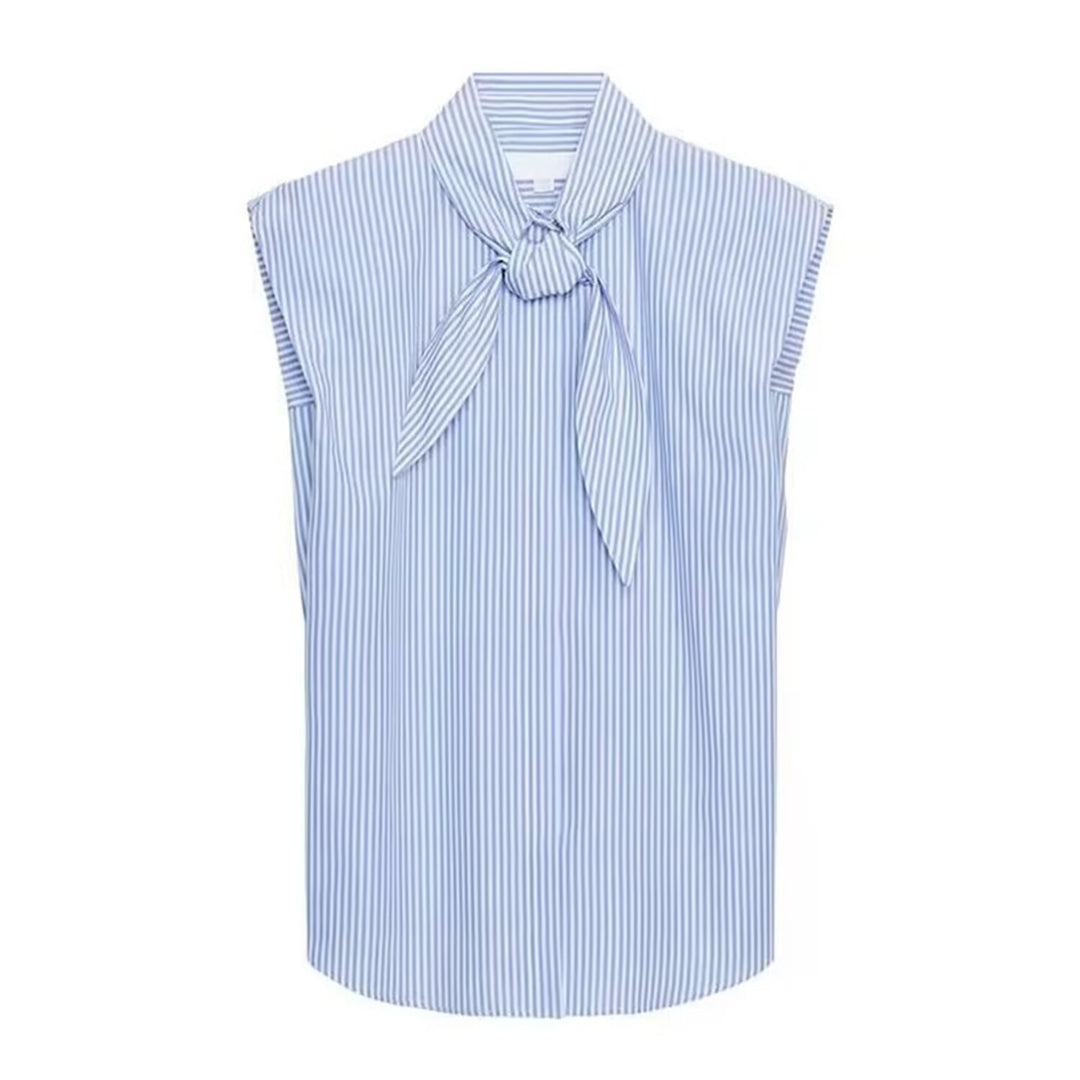 Damen Ärmellose Popeline-Bluse mit Schluppenkragen und Nadelstreifen Echoarchiv