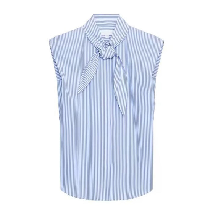 Damen Ärmellose Popeline-Bluse mit Schluppenkragen und Nadelstreifen Echoarchiv