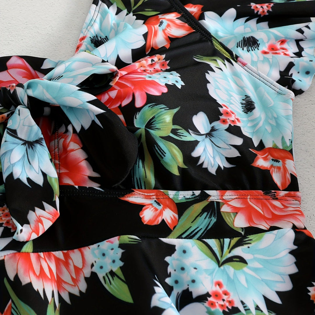 Damen Einteiler Badeanzug mit Rüschendetails und floralem Design Echo Archiv