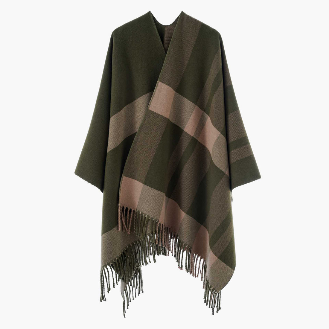 Damen Oversize-Cape mit Glencheck-Muster und Fransenabschluss – Montévia