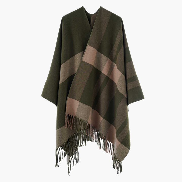 Damen Oversize-Cape mit Glencheck-Muster und Fransenabschluss Echo Archiv