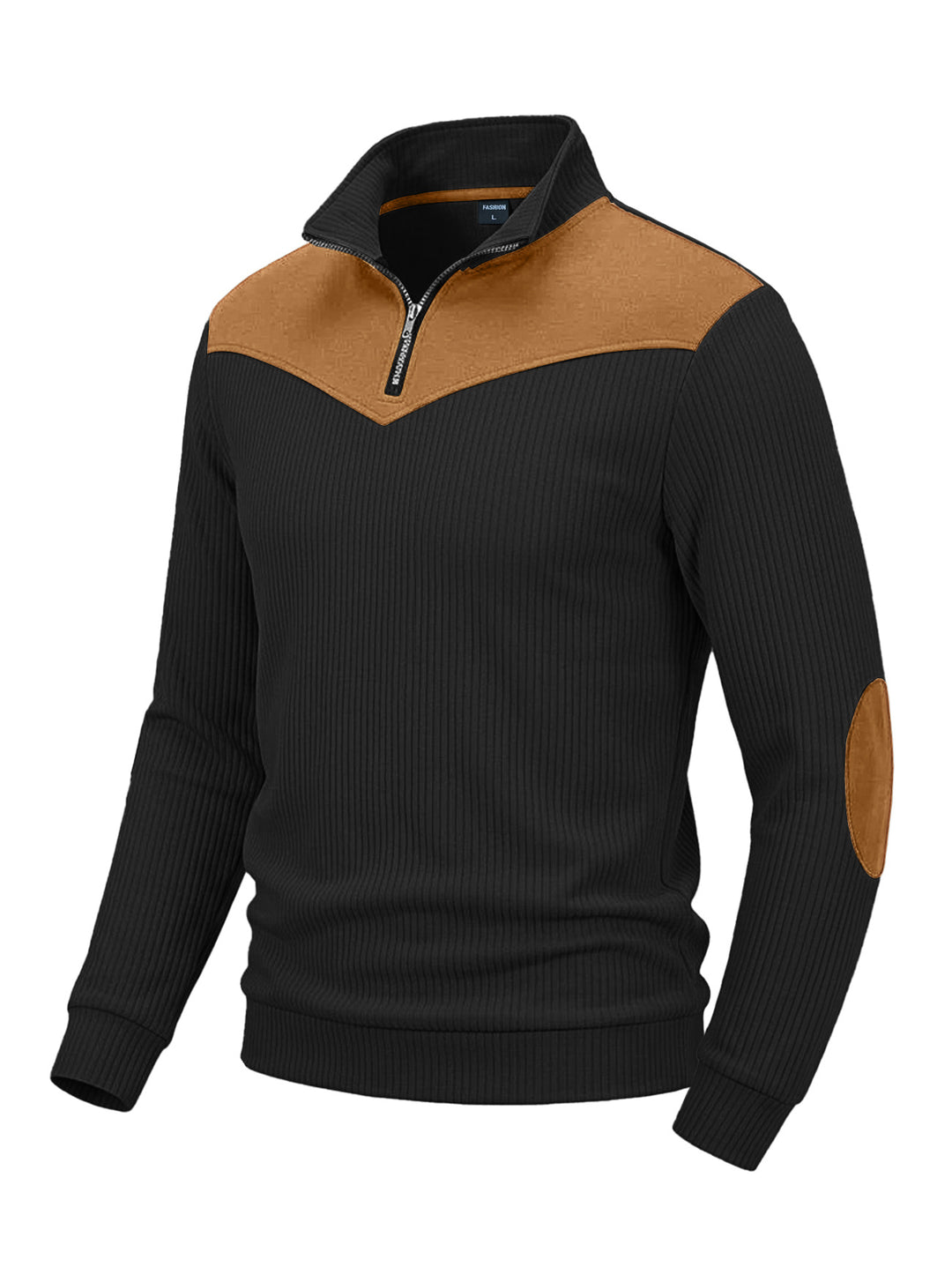 Herren Strickpullover mit Troyerkragen, Rippenstruktur und Ellbogen-Patches – Norvane