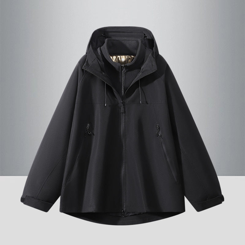 Herren Zweifarbige Softshell-Hybridjacke mit Kapuze, verlängerter Rücken und wasserabweisenden Reißverschlüssen Echo Archiv