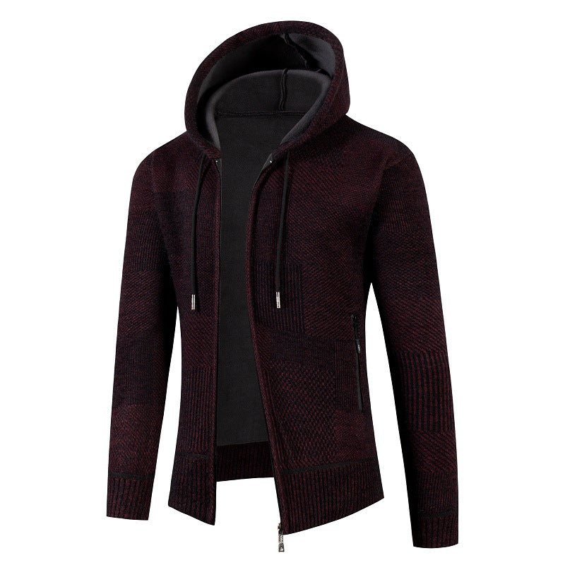Herren Strukturierter Strick-Zip-Hoodie mit gefütterter Kapuze und grafischem Patchmuster Echo Archiv