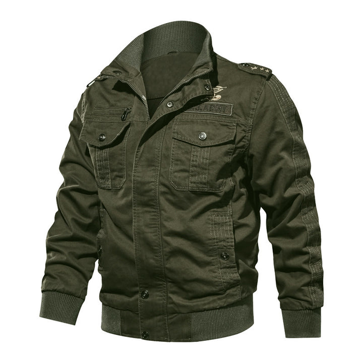 Herren Militärisch inspirierte Canvas-Bomberjacke mit Epauletten und Pattentaschen Echo Archiv