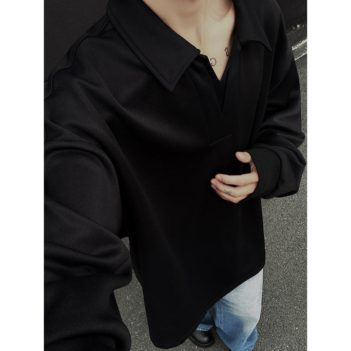 Herren Oversized Polo‑Sweatshirt mit tiefem V‑Ausschnitt, Hemdkragen und gerippten Bündchen Echo Archiv