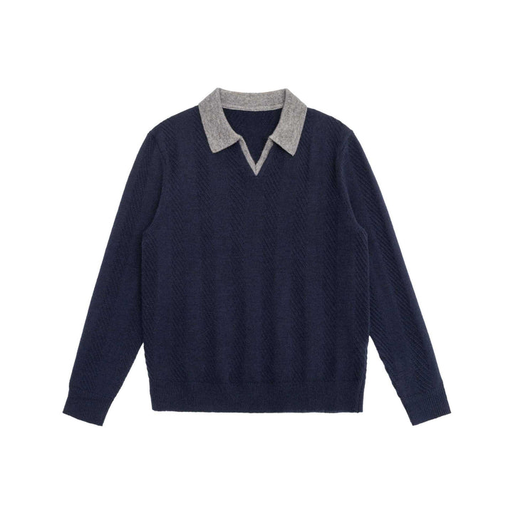 Unisex Strickpullover mit Polokragen und V‑Ausschnitt Echoarchiv